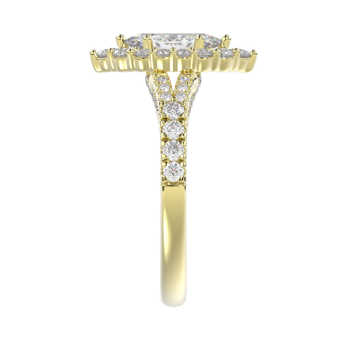 18K YELLOW GOLD 1 3/4CT ROUND/MARQUISE DIAMOND LADIES RING(CENTER STONE MARQUISE DIAMOND 1CT)
