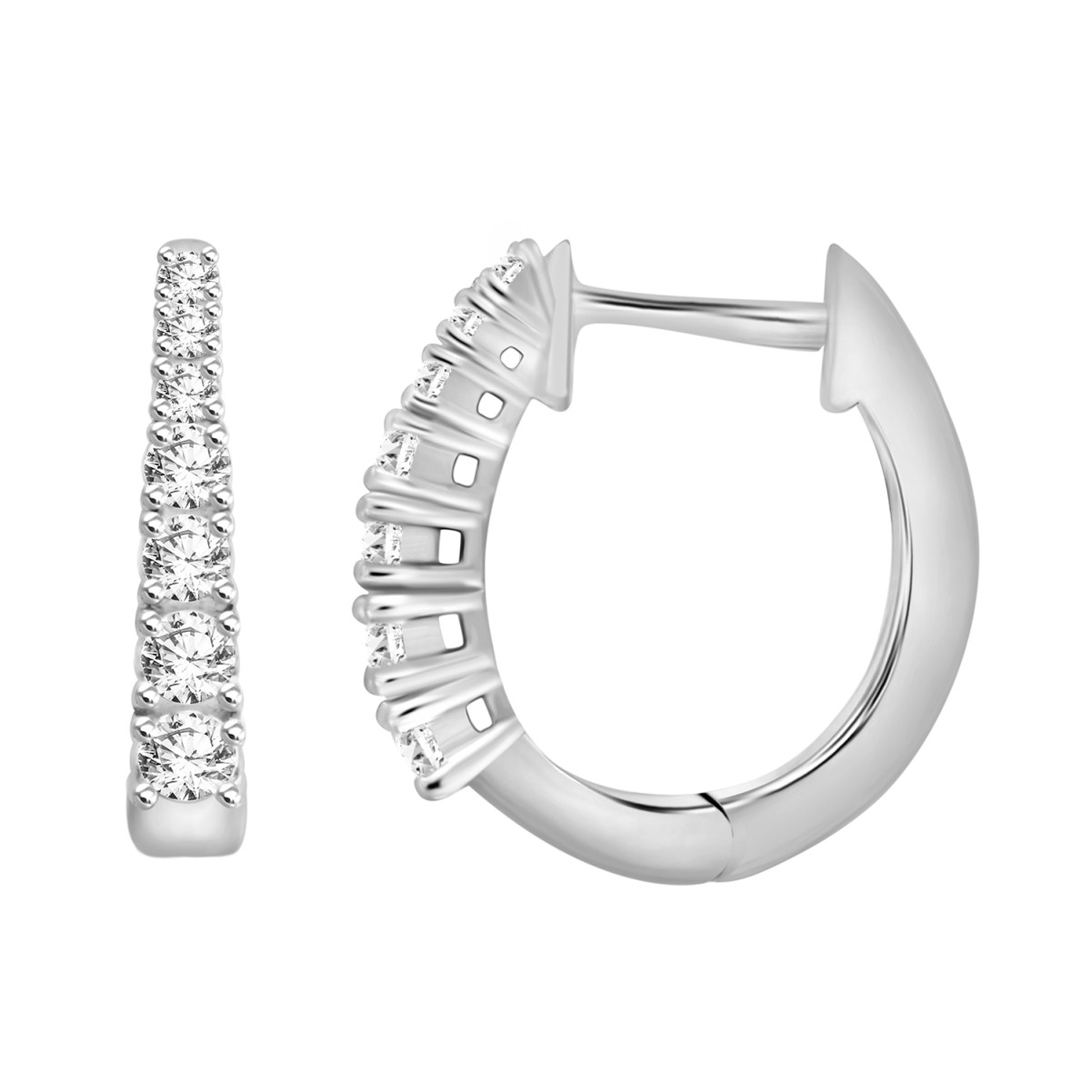 18K WHITE GOLD 1CT ROUND DIAMOND LADIES HOOPS EARRINGS 