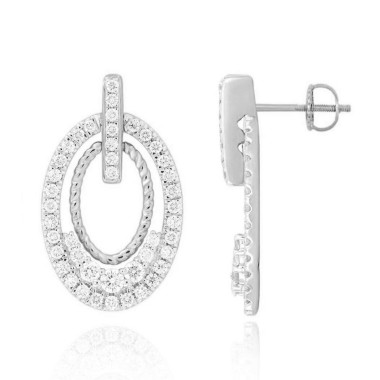 18K WHITE GOLD 7/8CT ROUND DIAMOND LADIES EARRINGS 