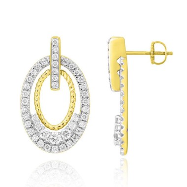 18K YELLOW GOLD 7/8CT ROUND DIAMOND LADIES EARRINGS 