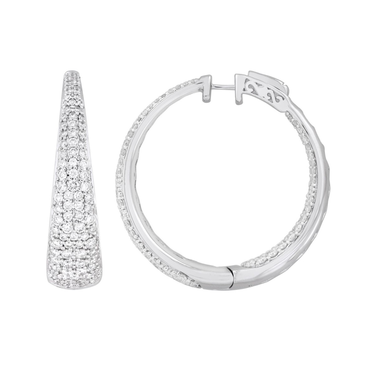 18K WHITE GOLD 4 1/2CT ROUND DIAMOND LADIES HOOPS EARRINGS 