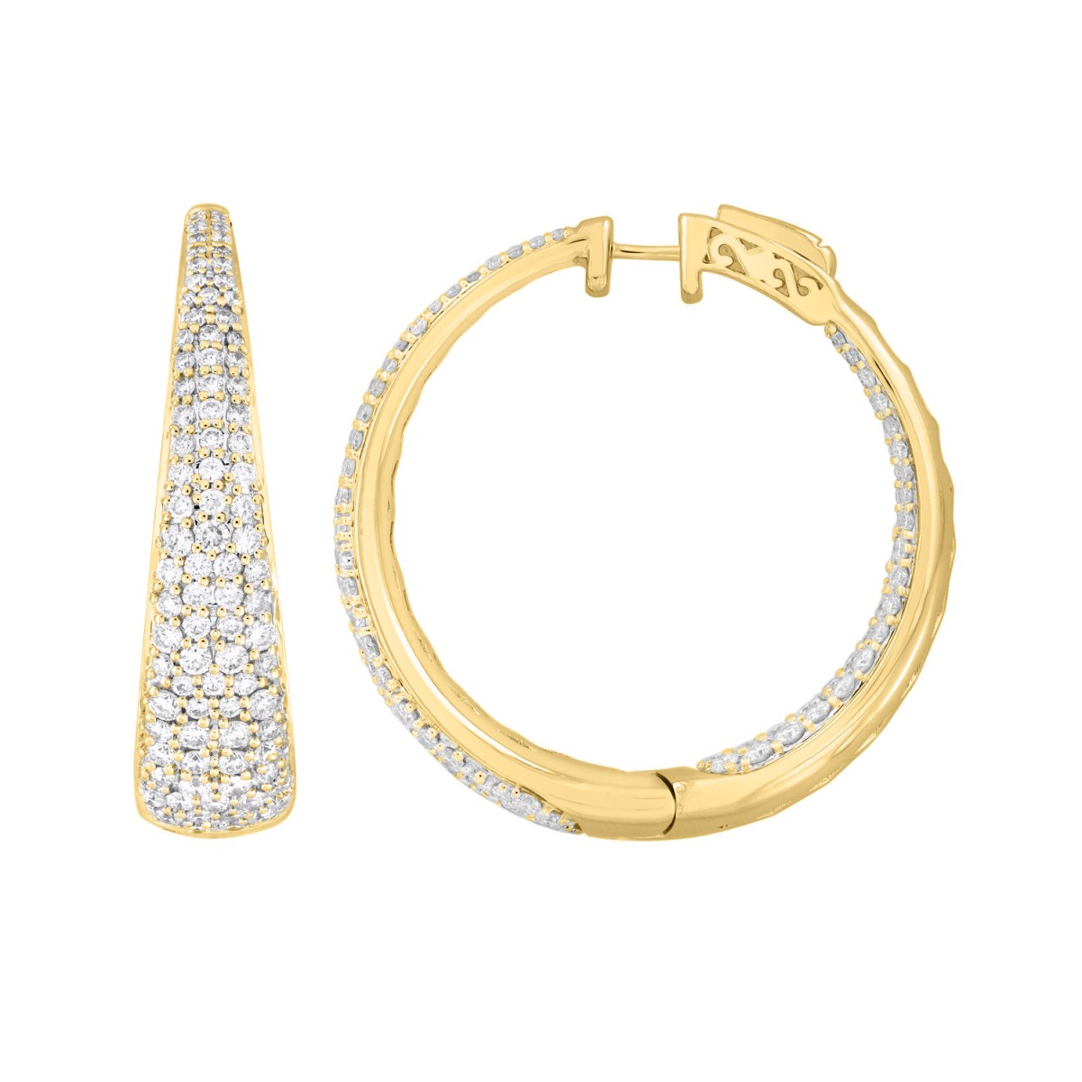 18K YELLOW GOLD 4 1/2CT ROUND DIAMOND LADIES HOOPS EARRINGS 