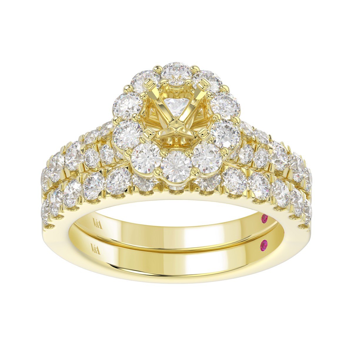 18K YELLOW GOLD 3 3/4CT ROUND DIAMOND LADIES SEMI MOUNT BRIDAL SET(CENTER STONE MOUNT ROUND DIAMOND 1CT