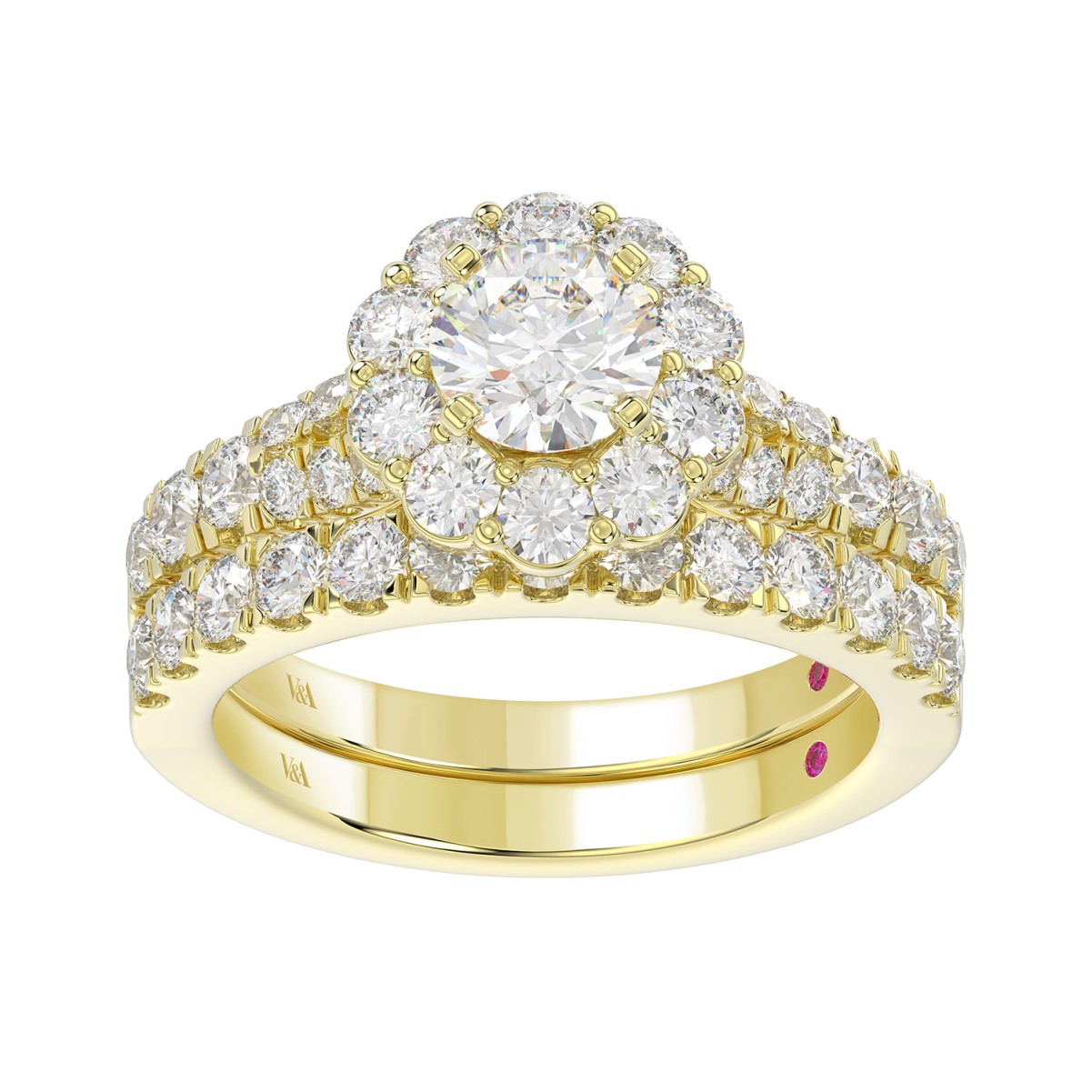 18K YELLOW GOLD 3 3/4CT ROUND DIAMOND LADIES SEMI MOUNT BRIDAL SET(CENTER STONE MOUNT ROUND DIAMOND 1CT