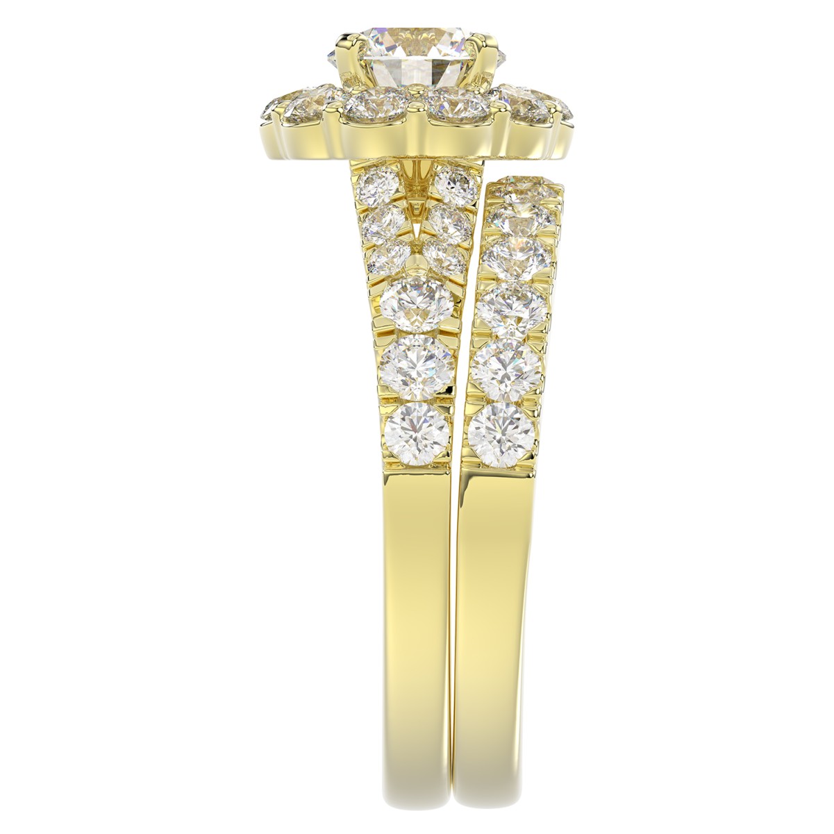 18K YELLOW GOLD 3 3/4CT ROUND DIAMOND LADIES SEMI MOUNT BRIDAL SET(CENTER STONE MOUNT ROUND DIAMOND 1CT