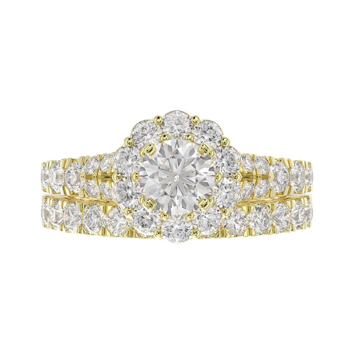 18K YELLOW GOLD 3 3/4CT ROUND DIAMOND LADIES SEMI MOUNT BRIDAL SET(CENTER STONE MOUNT ROUND DIAMOND 1CT