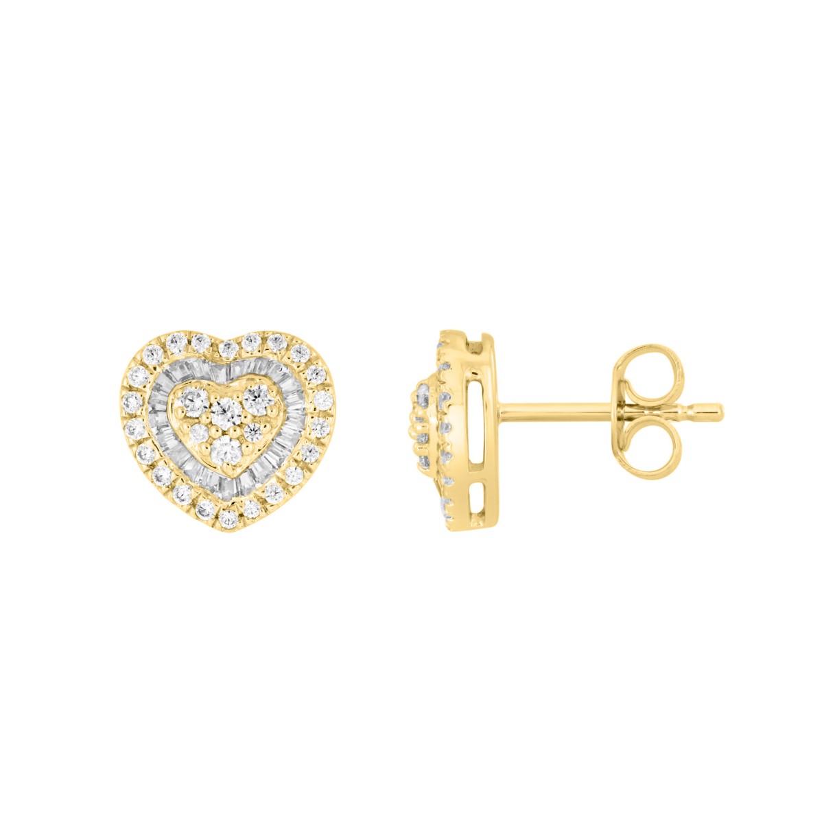 18K YELLOW GOLD 3/4CT ROUND/BAGUETTE DIAMOND LADIES EARRINGS 