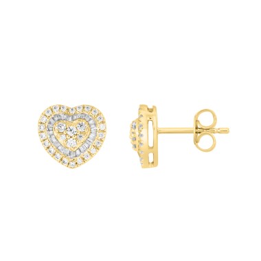 18K YELLOW GOLD 3/4CT ROUND/BAGUETTE DIAMOND LADIES EARRINGS 