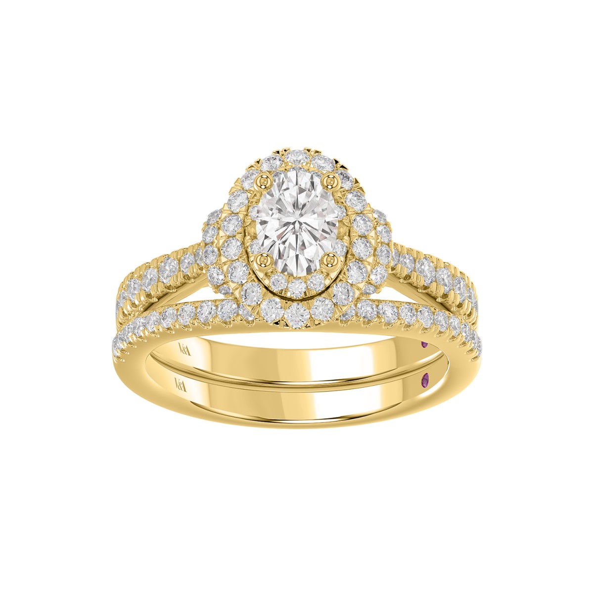 18K YELLOW GOLD 3/4CT ROUND/OVAL DIAMOND LADIES BRIDAL SET(CENTER STONE OVAL DIAMOND 1/2CT)