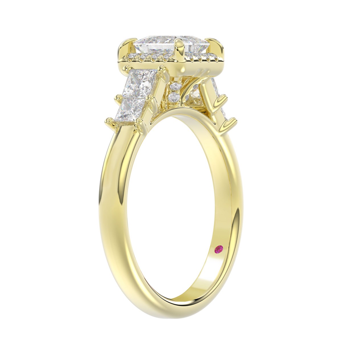 18K YELLOW GOLD 3/4CT ROUND/PRINCESS DIAMOND LADIES RING(CENTER STONE PRINCESS DIAMOND 3/4CT)