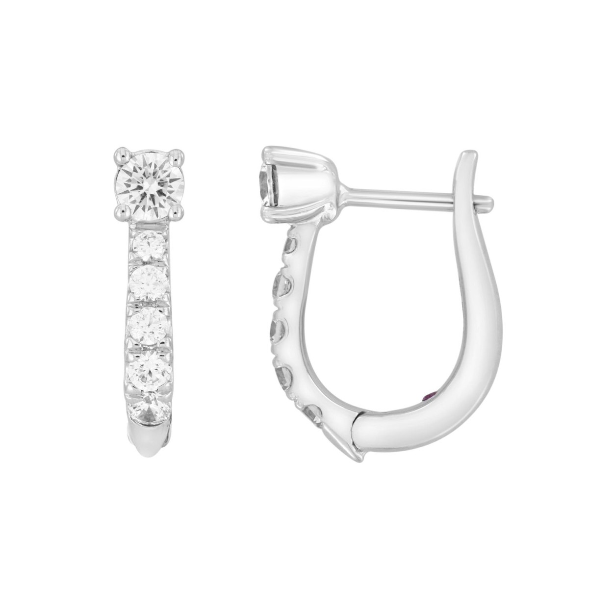 18K WHITE GOLD 3/4CT ROUND DIAMOND LADIES HOOPS EARRINGS 