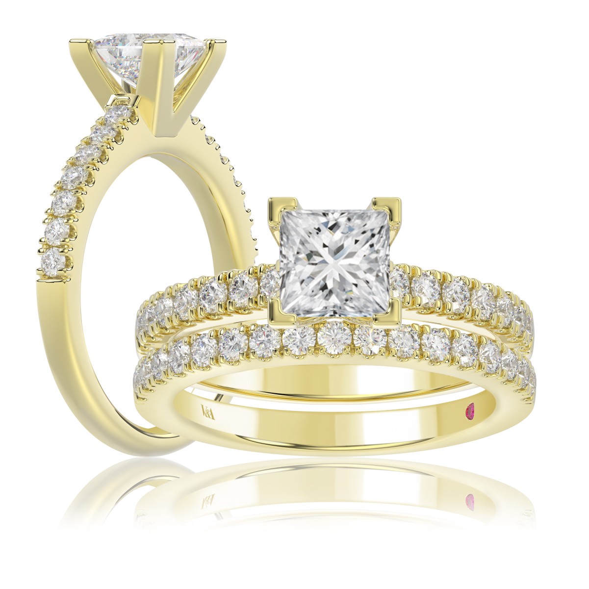 18K YELLOW  GOLD 3/4CT ROUND DIAMOND LADIES SEMI MOUNT BRIDAL SET(CENTER STONE MOUNT PRINCESS DIAMOND 1 3/4CT)