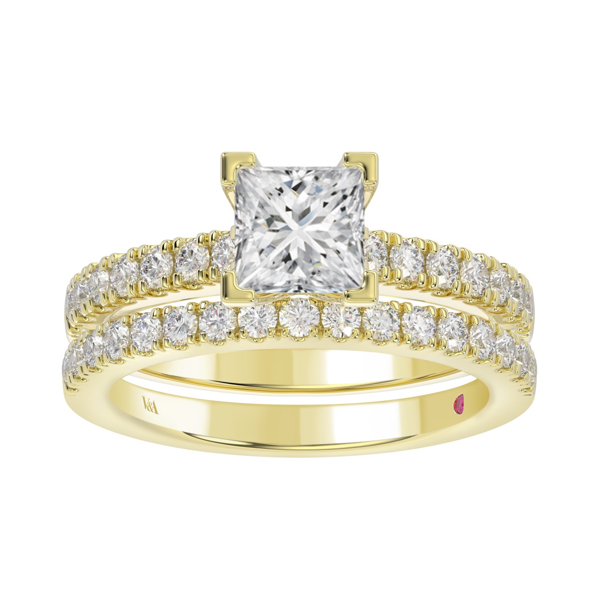 18K YELLOW  GOLD 3/4CT ROUND DIAMOND LADIES SEMI MOUNT BRIDAL SET(CENTER STONE MOUNT PRINCESS DIAMOND 1 3/4CT)