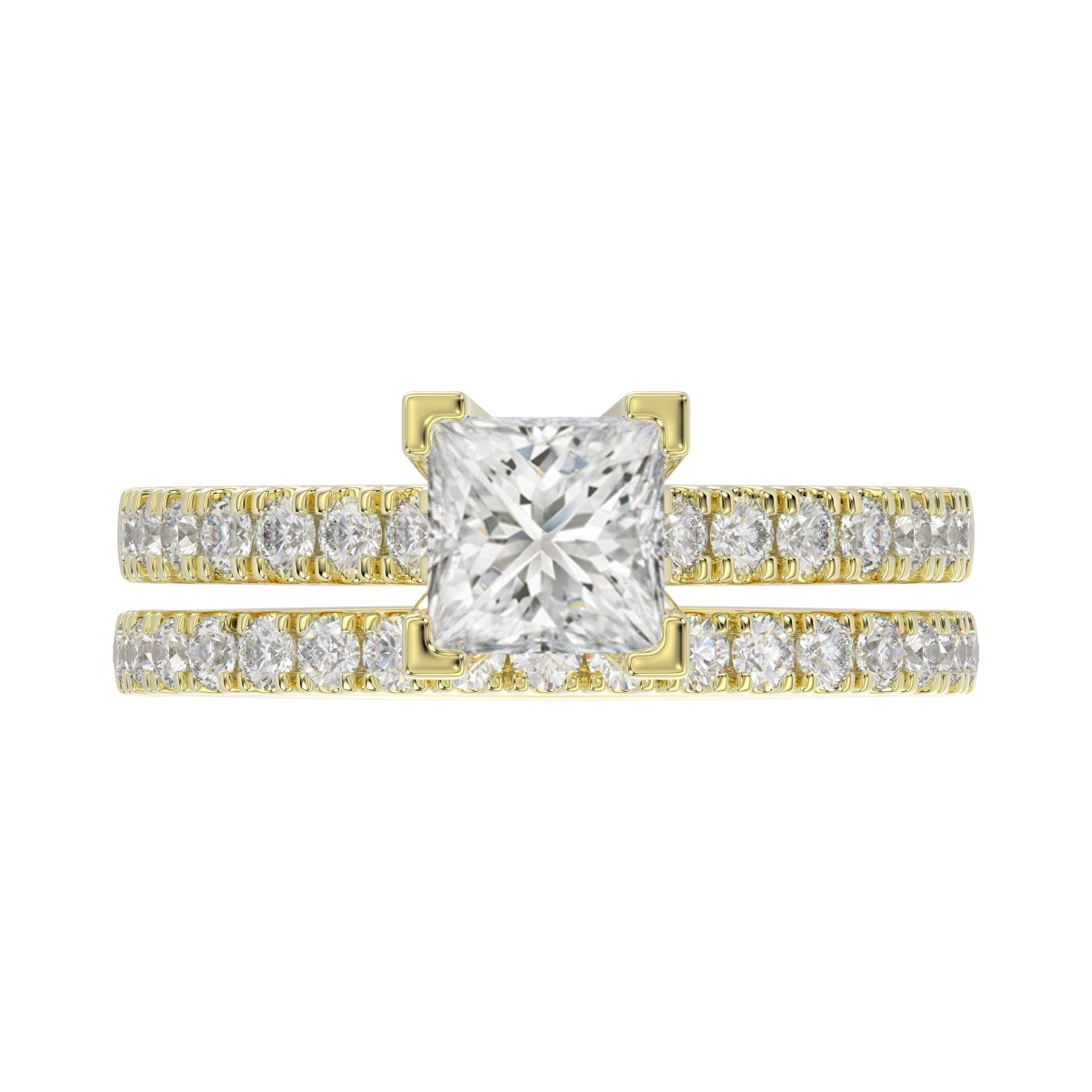 18K YELLOW  GOLD 3/4CT ROUND DIAMOND LADIES SEMI MOUNT BRIDAL SET(CENTER STONE MOUNT PRINCESS DIAMOND 1 3/4CT)