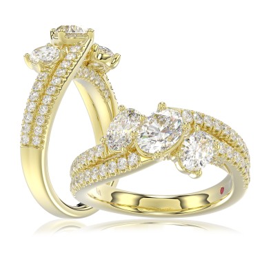 18K YELLOW GOLD 2CT ROUND/OVAL DIAMOND LADIES RING(CENTER STONE OVAL DIAMOND 3/4CT)