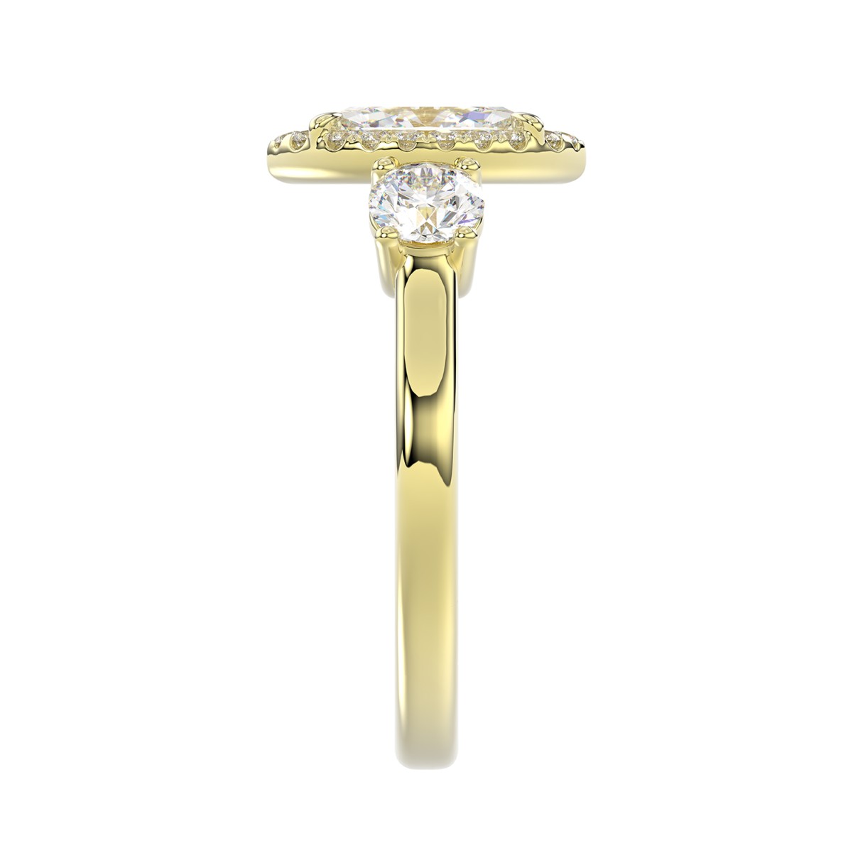 18K YELLOW GOLD 1 1/2CT ROUND/MARQUISE DIAMOND LADIES RING(CENTER STONE MARQUISE DIAMOND 3/4CT)