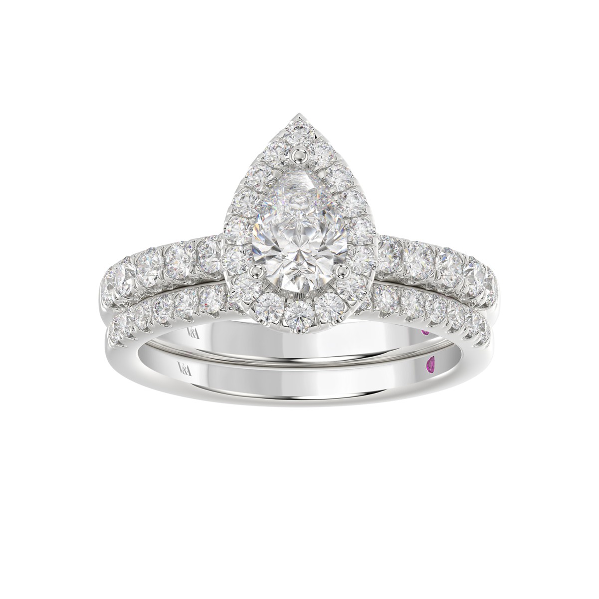 18K WHITE GOLD 1 1/2CT ROUND/PEAR DIAMOND LADIES BRIDAL SET(CENTER STONE PEAR DIAMOND 3/4CT)