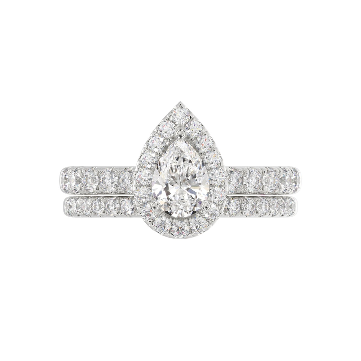 18K WHITE GOLD 1 1/2CT ROUND/PEAR DIAMOND LADIES BRIDAL SET(CENTER STONE PEAR DIAMOND 3/4CT)