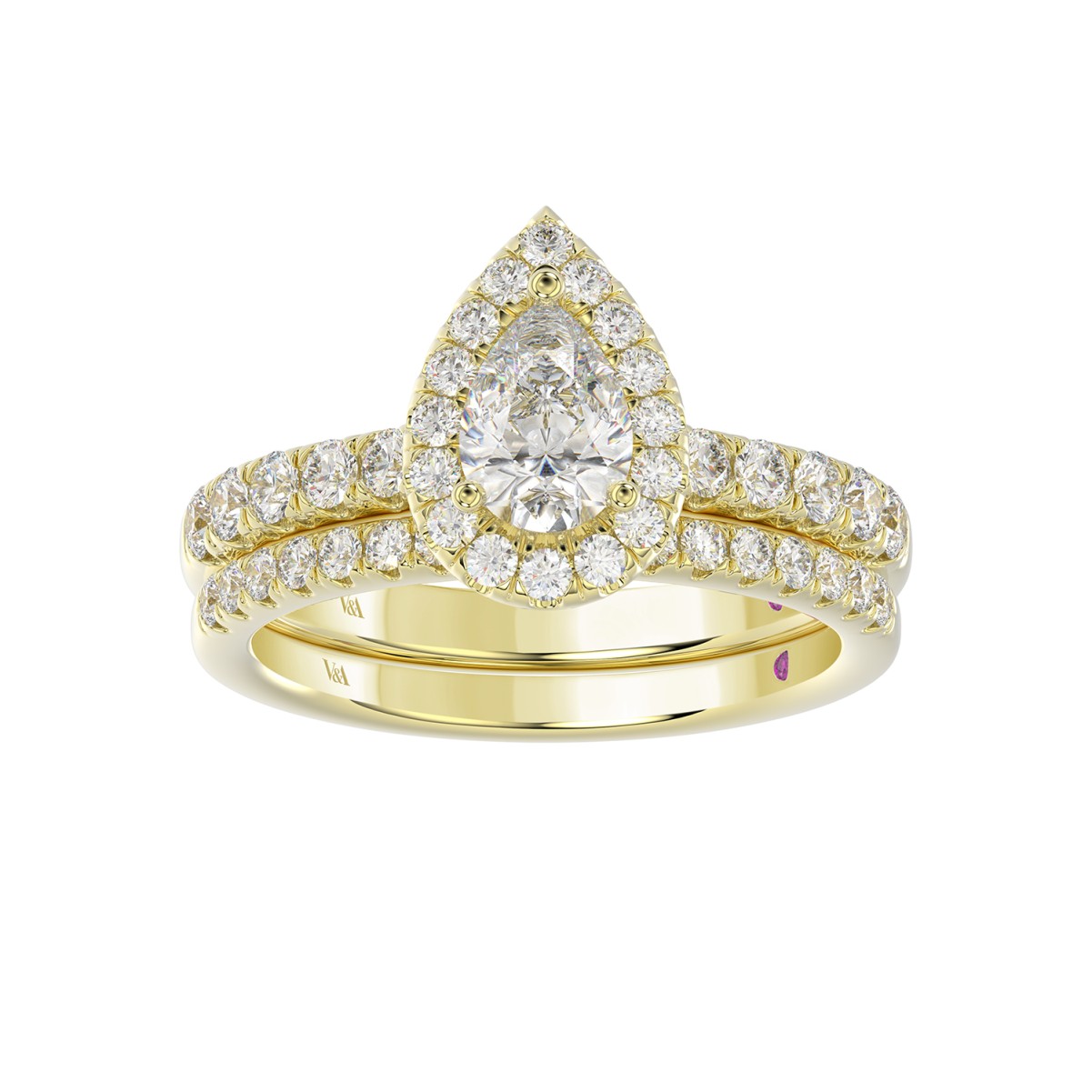 18K YELLOW GOLD 1 1/2CT ROUND/PEAR DIAMOND LADIES BRIDAL SET(CENTER STONE PEAR DIAMOND 3/4CT)