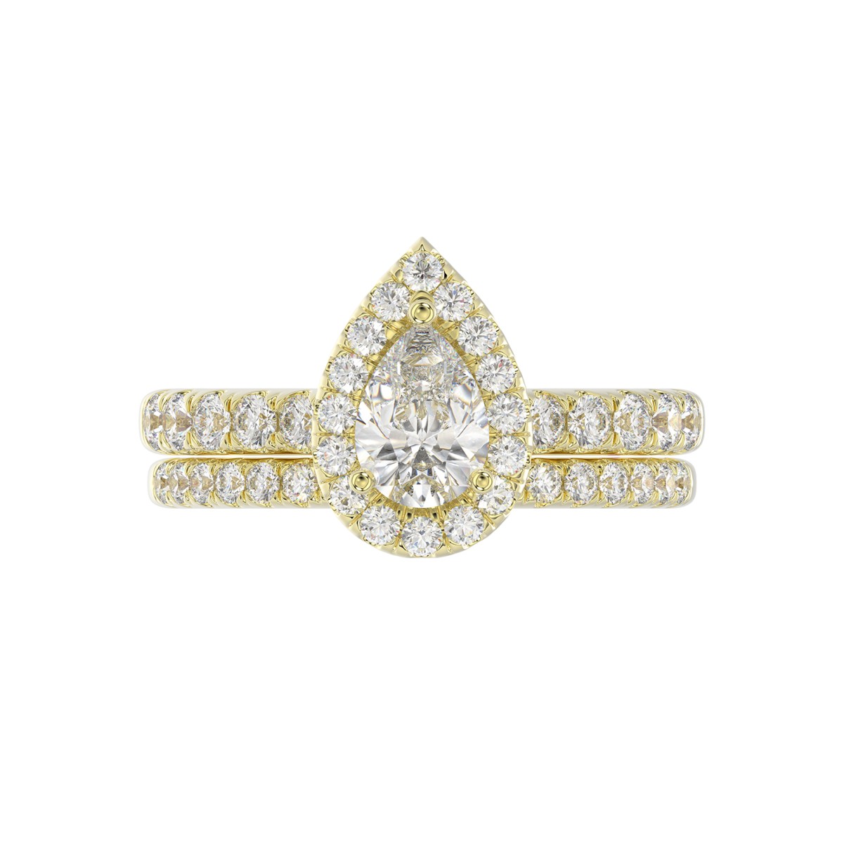 18K YELLOW GOLD 1 1/2CT ROUND/PEAR DIAMOND LADIES BRIDAL SET(CENTER STONE PEAR DIAMOND 3/4CT)