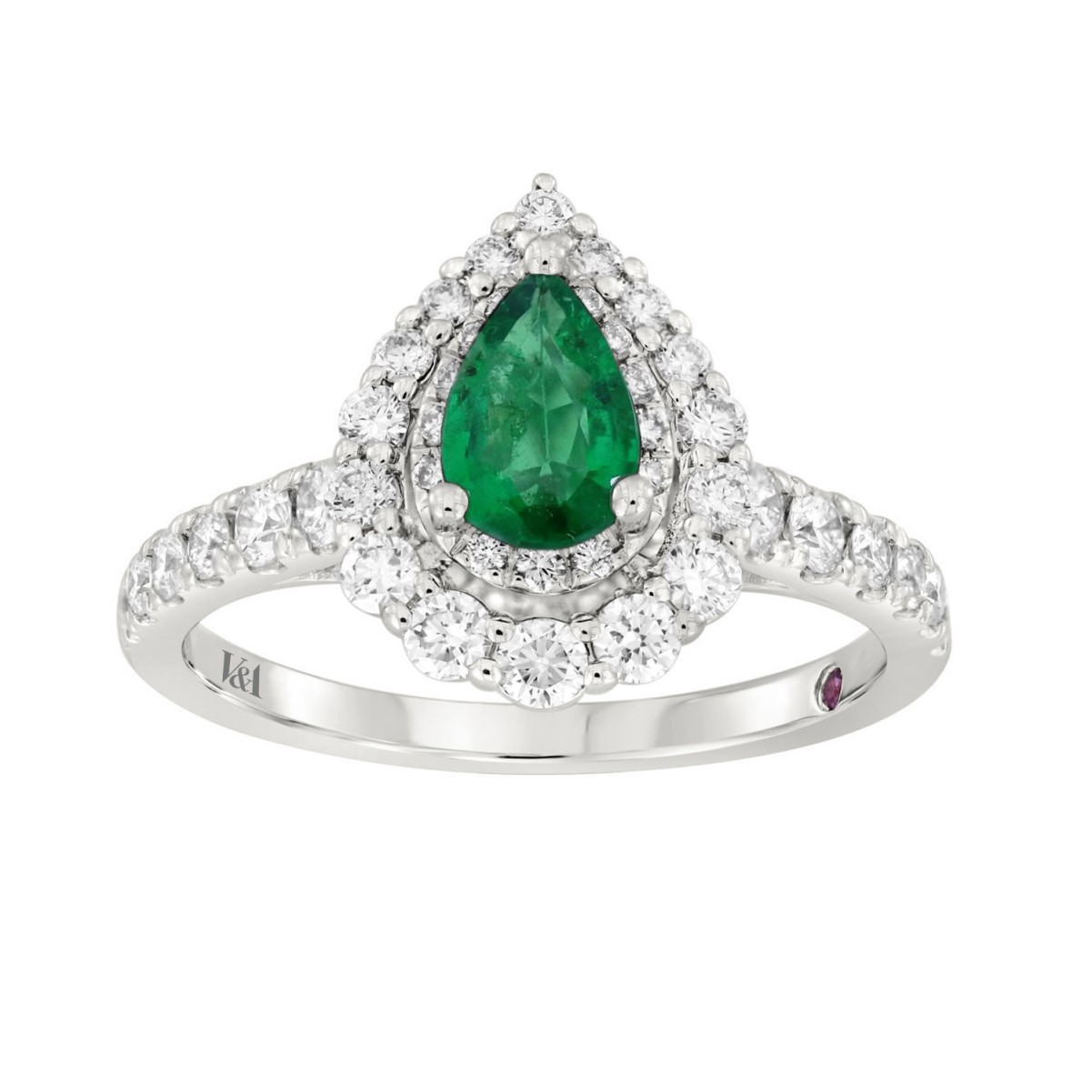 18K WHITE GOLD 1 1/4CT ROUND/PEAR DIAMOND LADIES RING(COLOR STONE PEAR GREEN EMERALD DIAMOND 1/2CT)