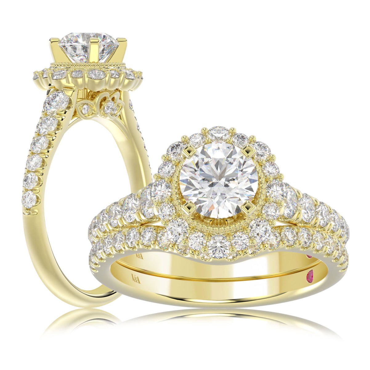 18K YELLOW GOLD 1CT ROUND DIAMOND LADIES SEMI MOUNT BRIDAL SET(CENTER STONE MOUNT ROUND DIAMOND 1CT)