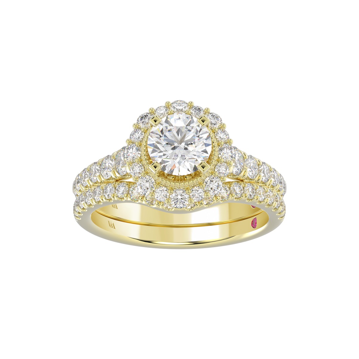 18K YELLOW GOLD 1CT ROUND DIAMOND LADIES SEMI MOUNT BRIDAL SET(CENTER STONE MOUNT ROUND DIAMOND 1CT)