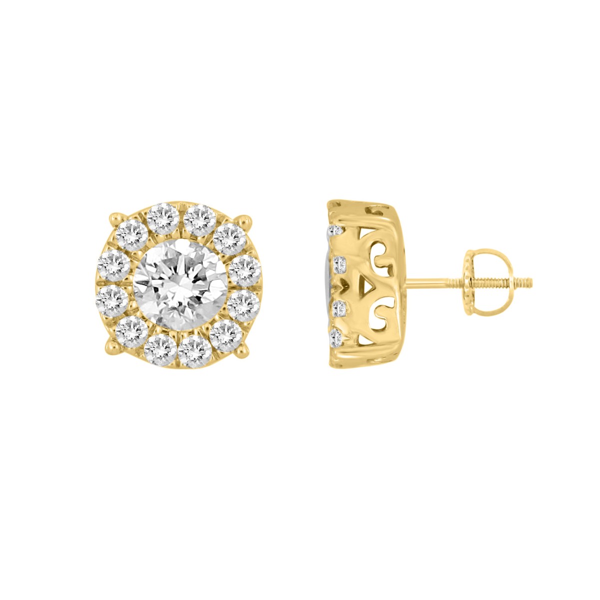 18K YELLOW GOLD 1/4CT ROUND DIAMOND LADIES EARRINGS 