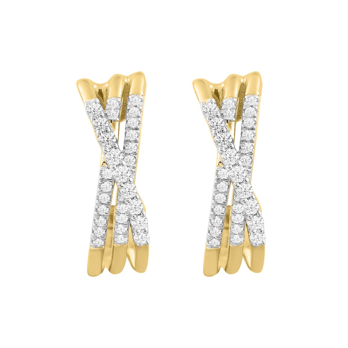 18K YELLOW GOLD 1CT ROUND DIAMOND LADIES HOOPS EARRINGS 