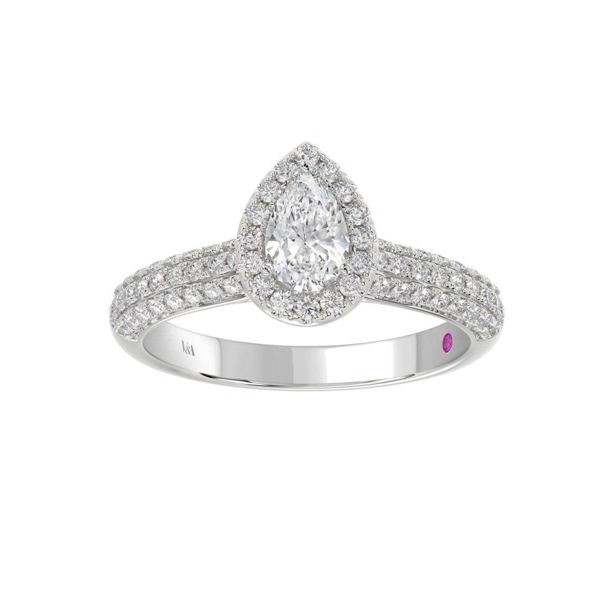 18K WHITE GOLD 1CT ROUND/PEAR DIAMOND LADIES RING(CENTER STONE PEAR DIAMOND 1/2CT)