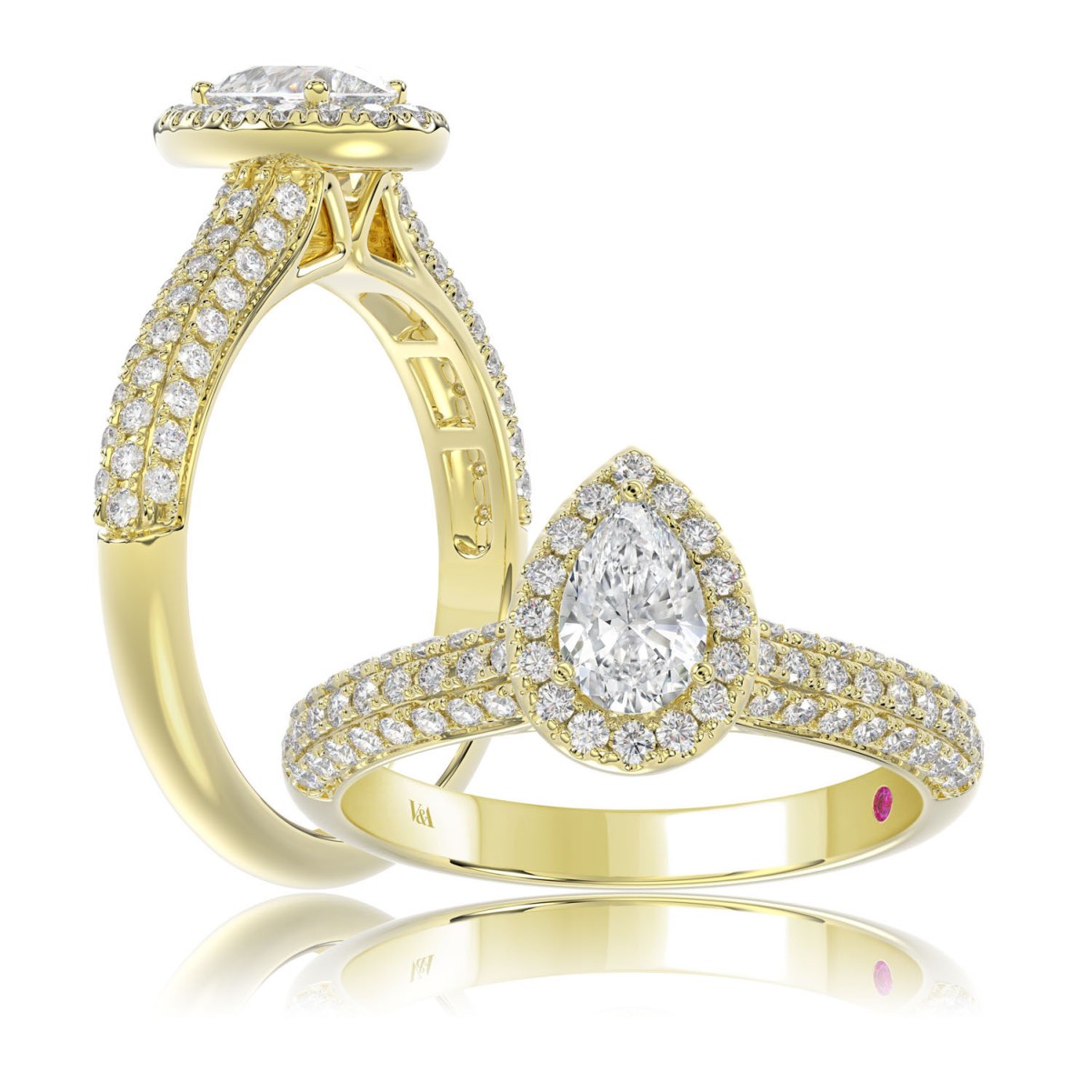 18K YELLOW GOLD 1CT ROUND/PEAR DIAMOND LADIES RING (CENTER STONE PEAR DIAMOND 1/2CT)