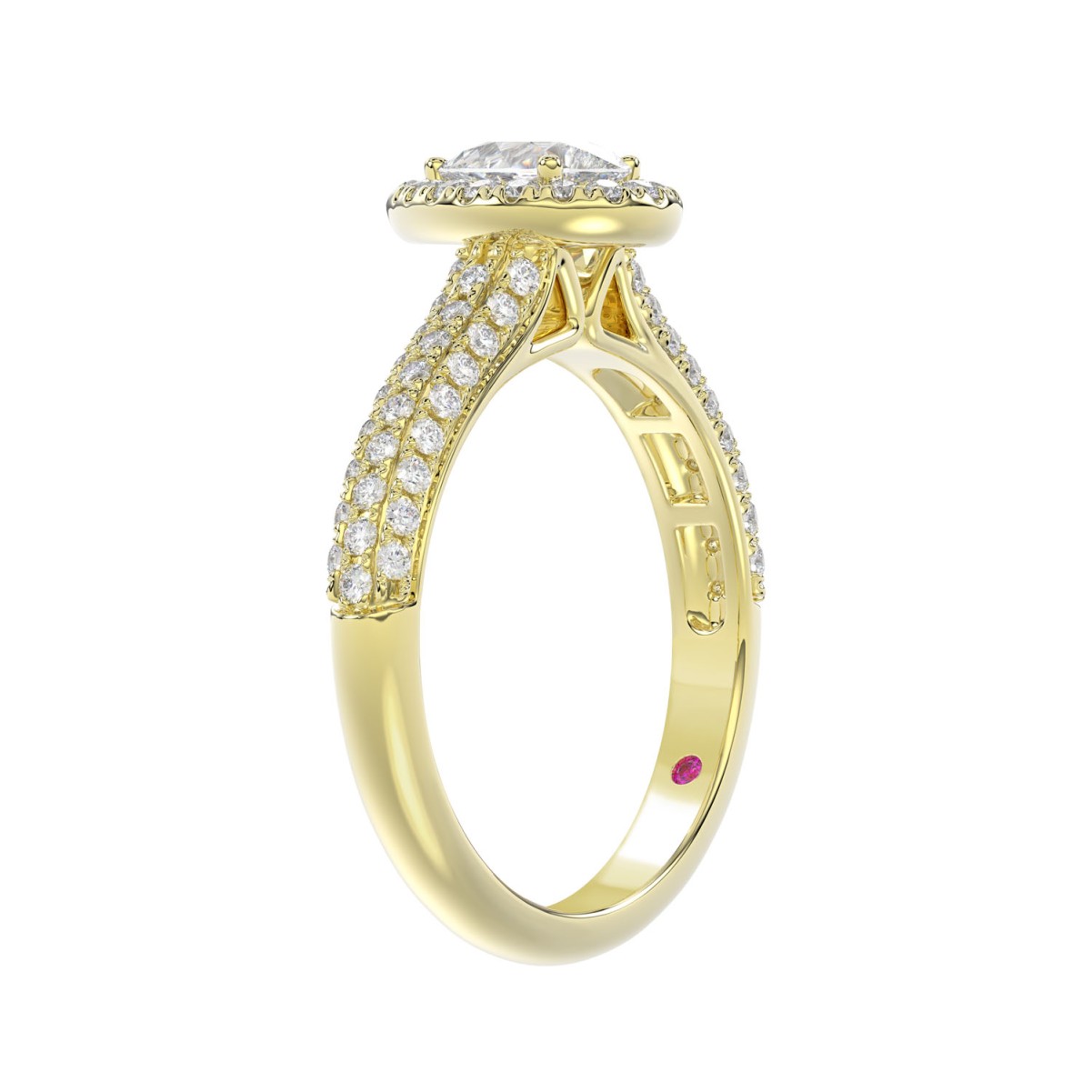 18K YELLOW GOLD 1CT ROUND/PEAR DIAMOND LADIES RING(CENTER STONE PEAR DIAMOND 1/2CT)