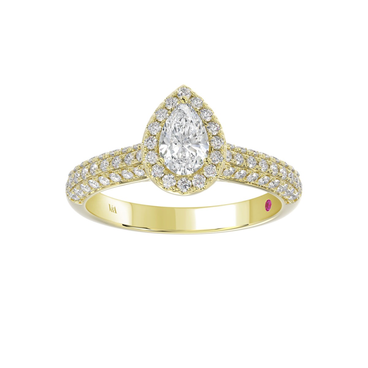 18K YELLOW GOLD 1CT ROUND/PEAR DIAMOND LADIES RING(CENTER STONE PEAR DIAMOND 1/2CT)