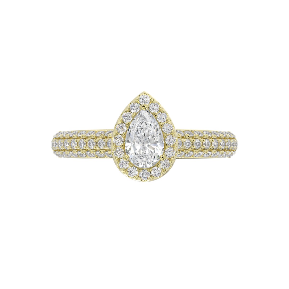 18K YELLOW GOLD 1CT ROUND/PEAR DIAMOND LADIES RING(CENTER STONE PEAR DIAMOND 1/2CT)