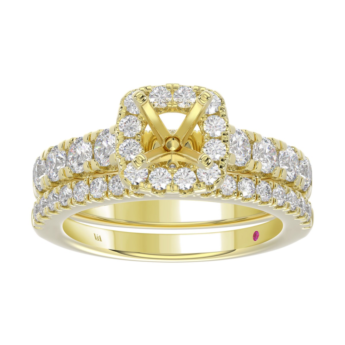 18K YELLOW GOLD 1 1/2CT ROUND/PRINCESS DIAMOND LADIES BRIDAL SET(CENTER STONE PRINCESS DIAMOND 3/4CT)