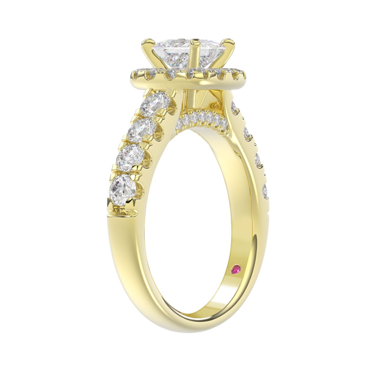 18K YELLOW GOLD 1 1/2CT ROUND/PRINCESS DIAMOND LADIES BRIDAL SET(CENTER STONE PRINCESS DIAMOND 3/4CT)