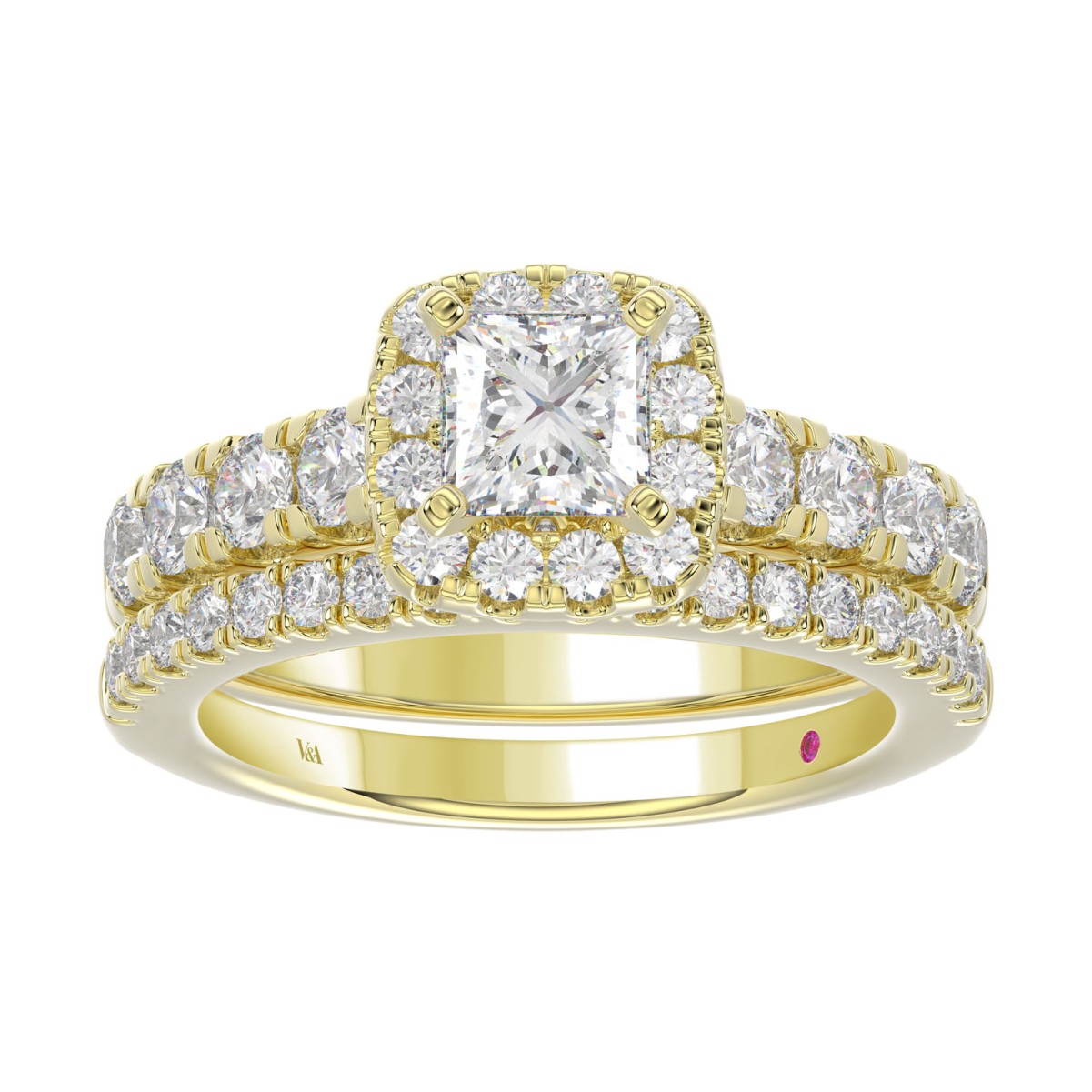 18K YELLOW GOLD 1 1/2CT ROUND/PRINCESS DIAMOND LADIES BRIDAL SET(CENTER STONE PRINCESS DIAMOND 3/4CT)