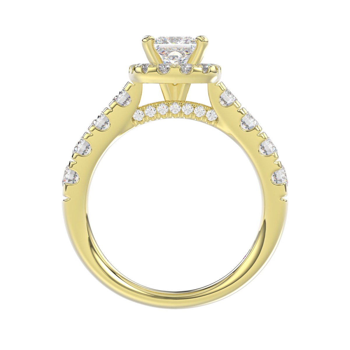 18K YELLOW GOLD 1 1/2CT ROUND/PRINCESS DIAMOND LADIES BRIDAL SET(CENTER STONE PRINCESS DIAMOND 3/4CT)