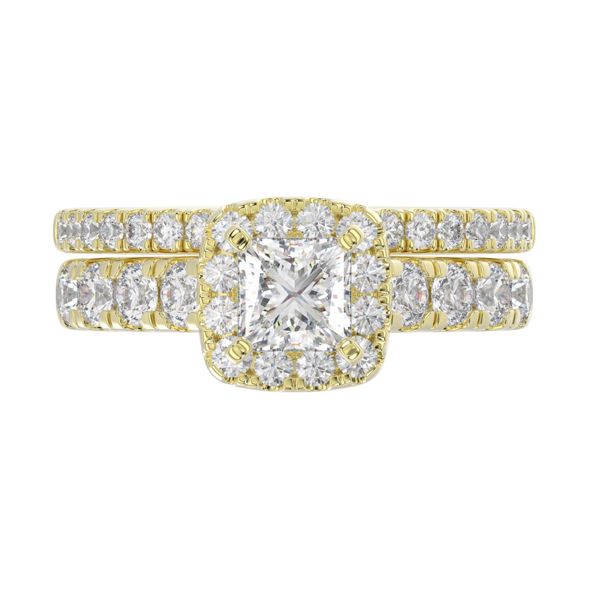 18K YELLOW GOLD 1 1/2CT ROUND/PRINCESS DIAMOND LADIES BRIDAL SET(CENTER STONE PRINCESS DIAMOND 3/4CT)