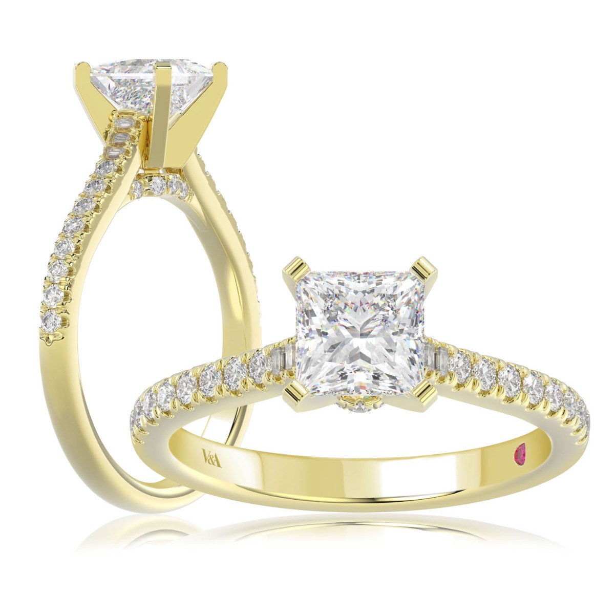 18K YELLOW GOLD 1/4CT ROUND DIAMOND LADIES SEMI MOUNT RING(CENTER STONE MOUNT PRINCESS DIAMOND 1CT)