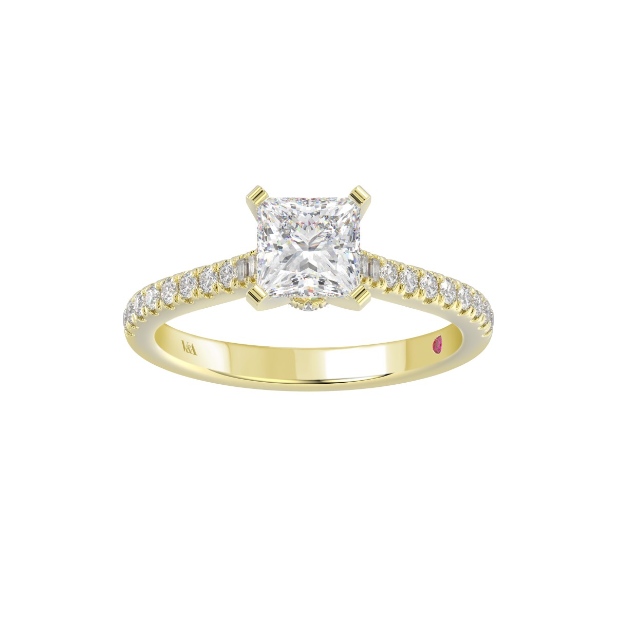 18K YELLOW GOLD 1/4CT ROUND DIAMOND LADIES SEMI MOUNT RING(CENTER STONE MOUNT PRINCESS DIAMOND 1CT)