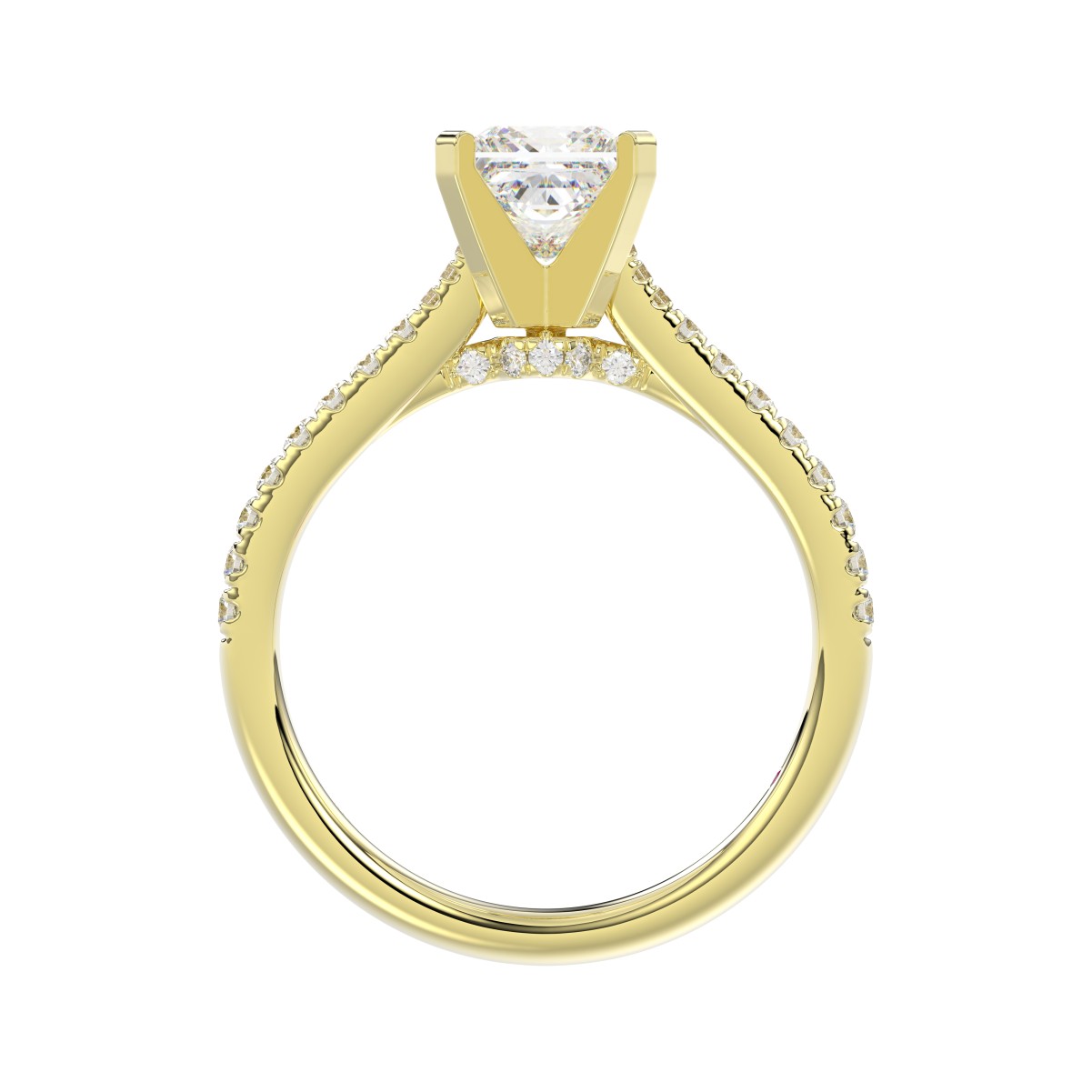 18K YELLOW GOLD 1/4CT ROUND DIAMOND LADIES SEMI MOUNT RING(CENTER STONE MOUNT PRINCESS DIAMOND 1CT)