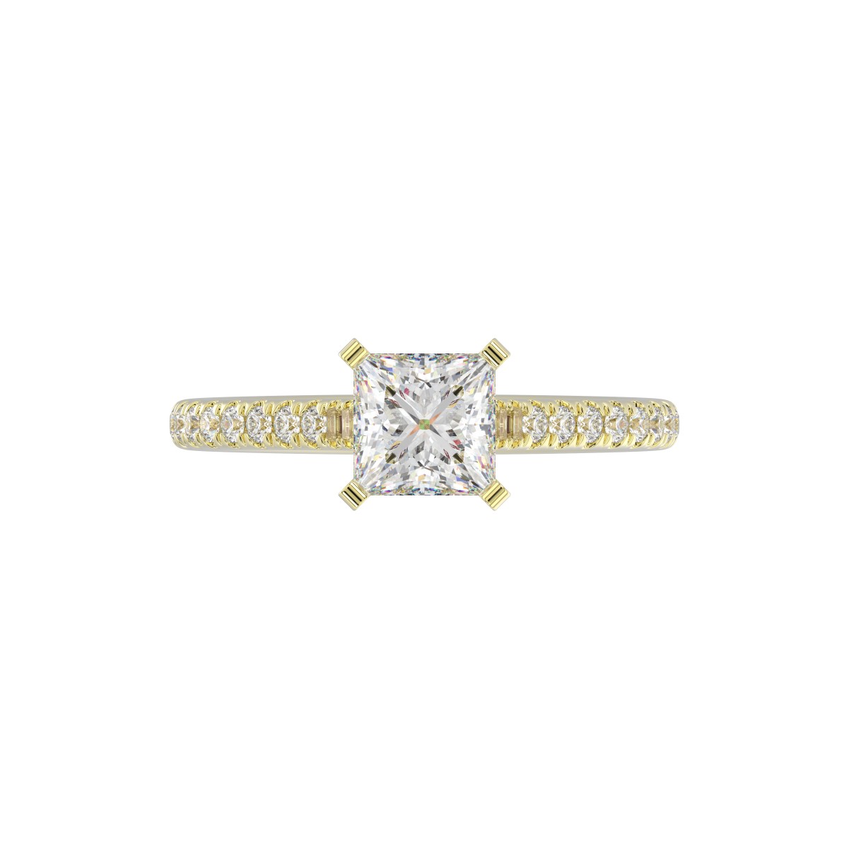 18K YELLOW GOLD 1/4CT ROUND DIAMOND LADIES SEMI MOUNT RING(CENTER STONE MOUNT PRINCESS DIAMOND 1CT)