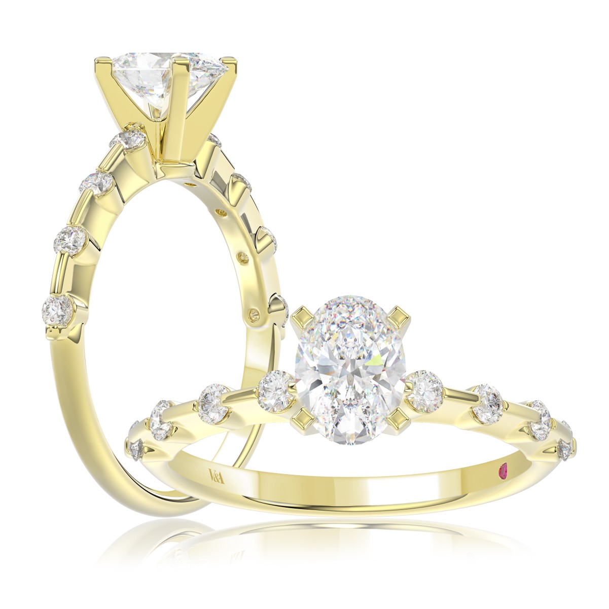 18K YELLOW GOLD 1/4CT ROUND DIAMOND LADIES SEMI MOUNT RING(CENTER STONE MOUNT OVAL DIAMOND 1CT)