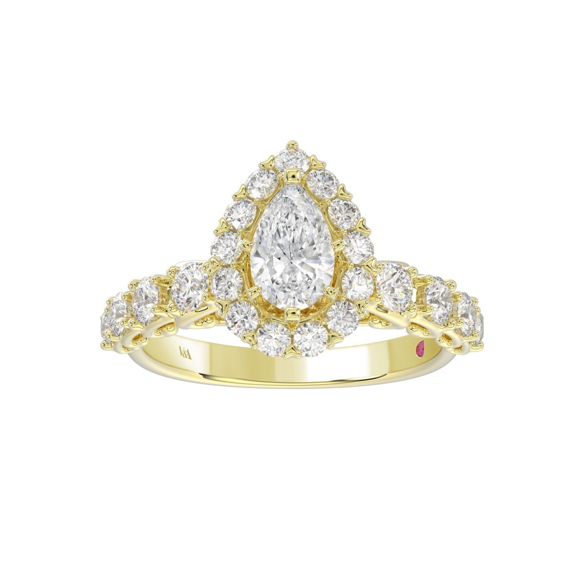 18K YELLOW GOLD 1.00CT ROUND DIAMOND SEMI MOUNT LADIES RING (CENTER STONE PEAR DIAMOND 1.00CT)