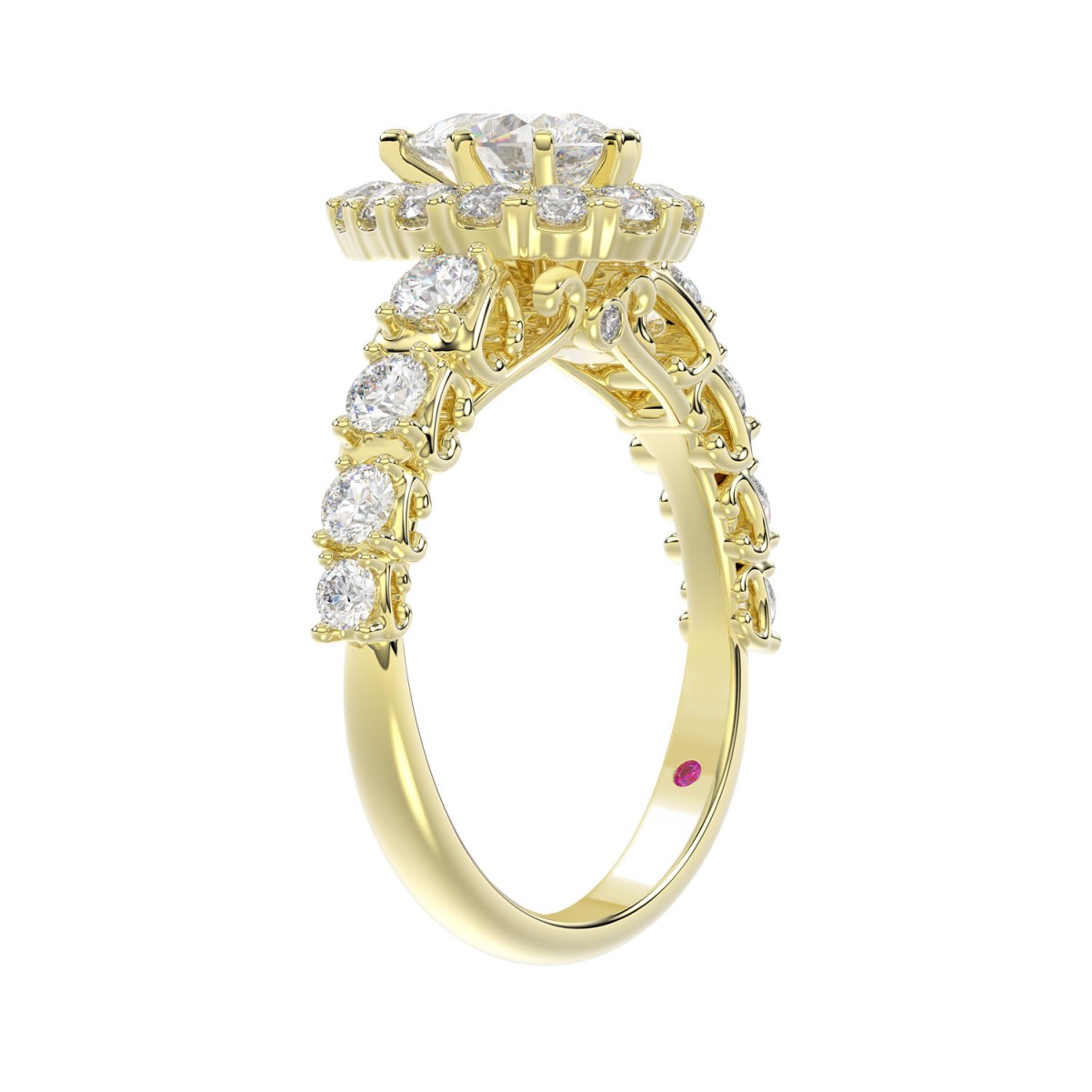 18K YELLOW GOLD 1.00CT ROUND DIAMOND SEMI MOUNT LADIES RING (CENTER STONE PEAR DIAMOND 1.00CT)