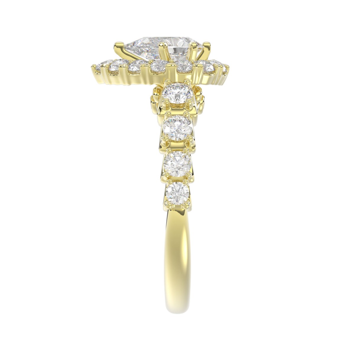 18K YELLOW GOLD 1.00CT ROUND DIAMOND SEMI MOUNT LADIES RING (CENTER STONE PEAR DIAMOND 1.00CT)