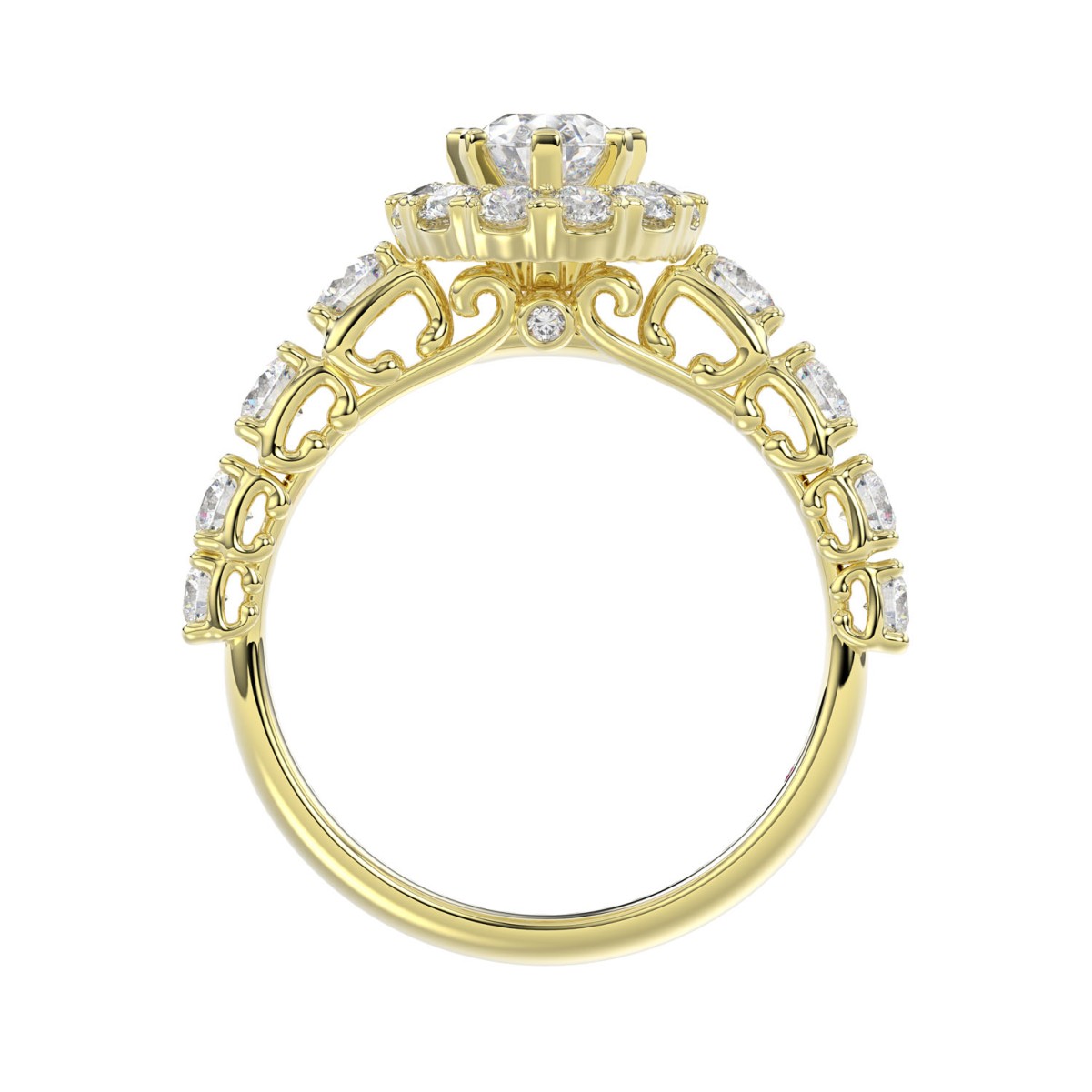 18K YELLOW GOLD 1.00CT ROUND DIAMOND SEMI MOUNT LADIES RING (CENTER STONE PEAR DIAMOND 1.00CT)