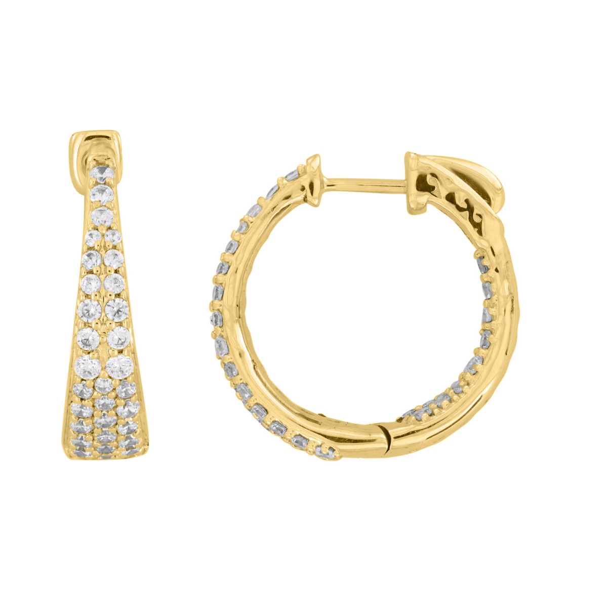 18K YELLOW GOLD 1CT ROUND DIAMOND LADIES HOOPS EARRINGS 