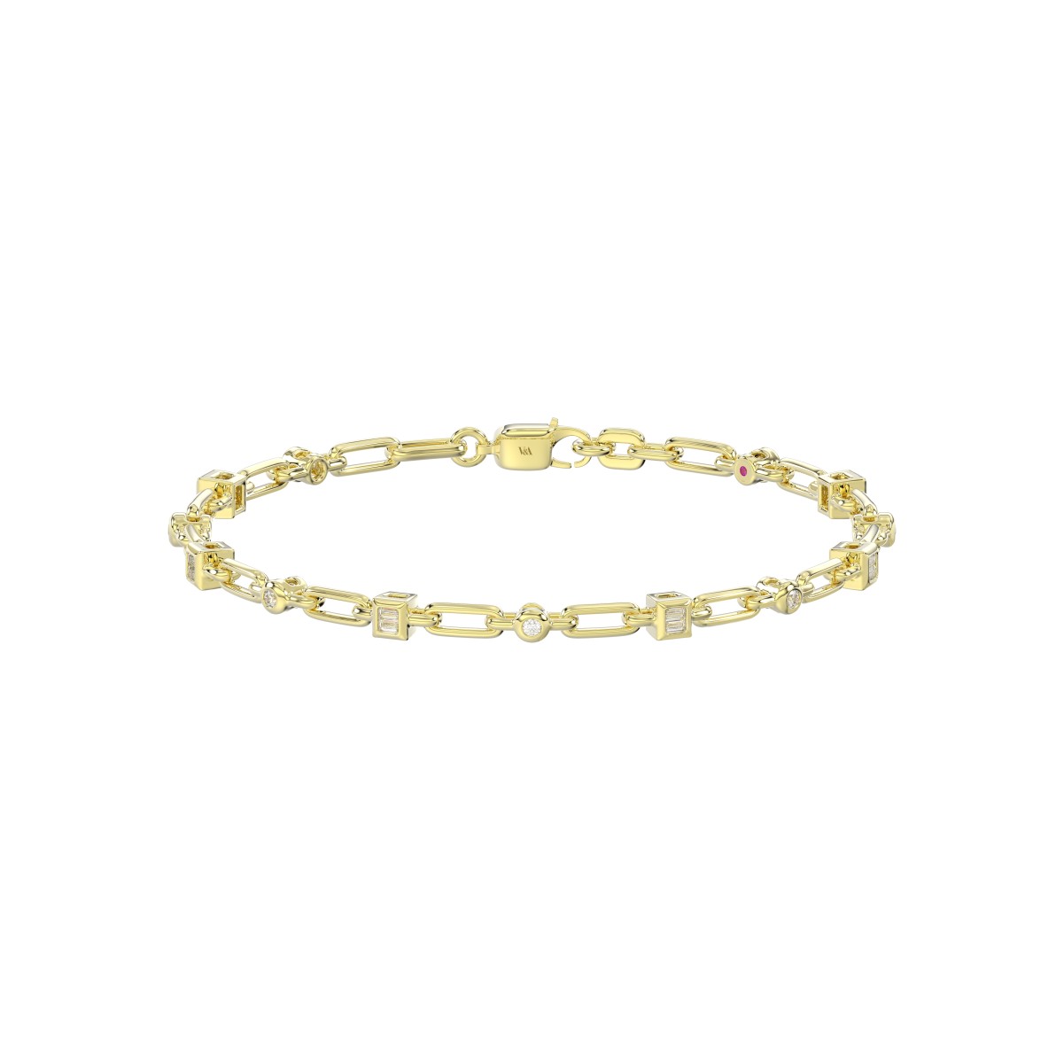 18K YELLOW GOLD 1/3CT ROUND/BAGUETTE DIAMOND LADIES BRACELET